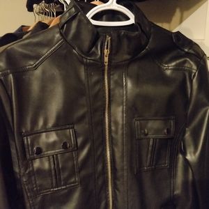 DESIGN faux leather Men's racer jacket in black